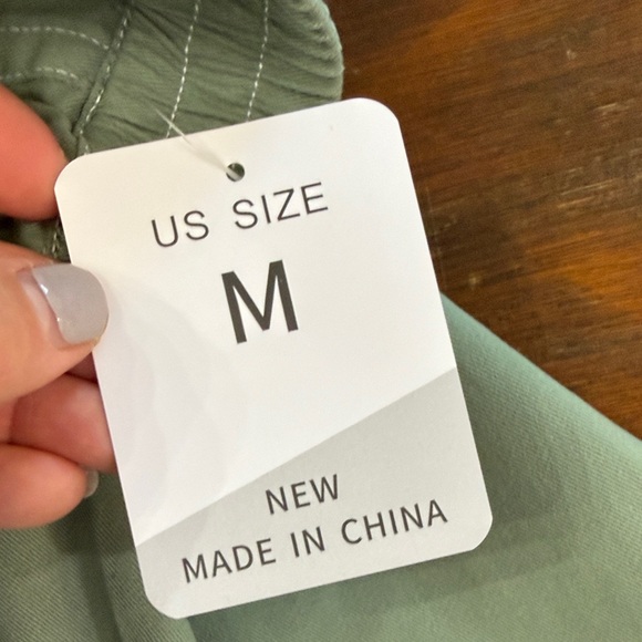 Women’s Sz M Green Wide-Leg Pants with White Drawstring - Picture 9 of 10